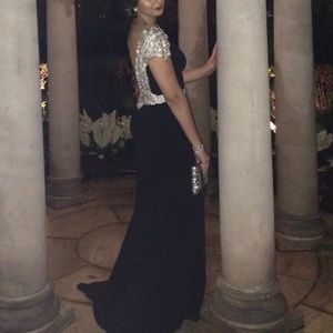 Black fitted gown with Swarovski crystal